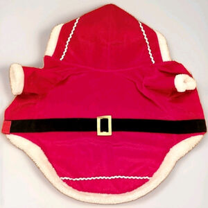 Small Dog Breed Christmas Santa Coat Red Hooded Holiday Jacket Faux Fur Trim